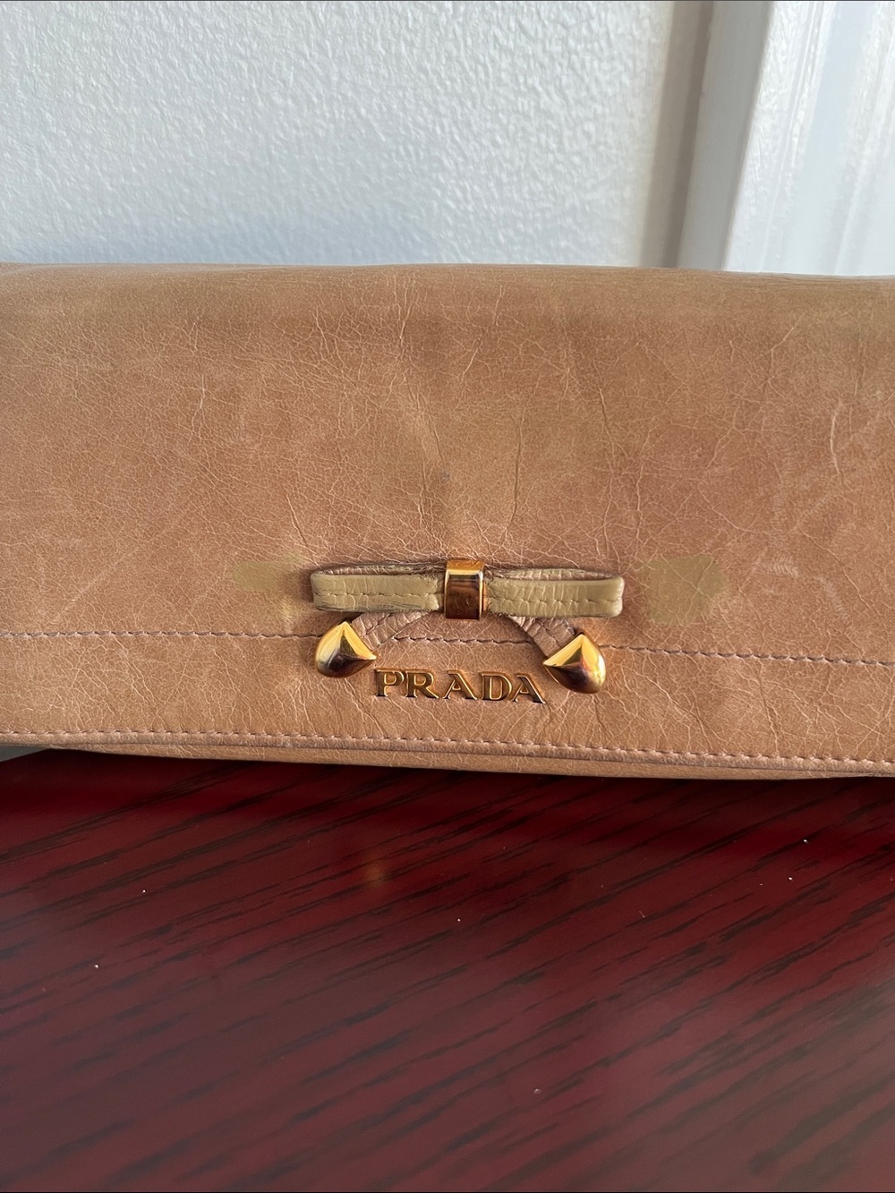 Prada Tan Leather Clutch with Gold Hardware